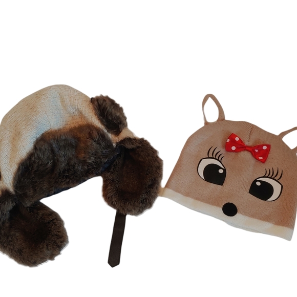 Kids Mudd trapper hat/Christmas Rudolph Winter Beanie hat lot of 2. - Picture 2 of 11